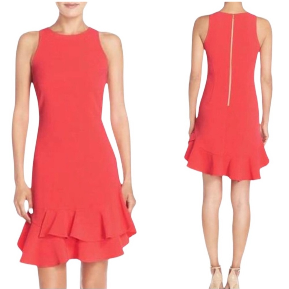 Chelsea28 Coral Asymmetrical Ruffled Mini Dress